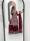 Pf 040 Faux Georgette With Heavy Embroidery Thread  & Sequence Work Top Sarara Dupatta Wholesale Online